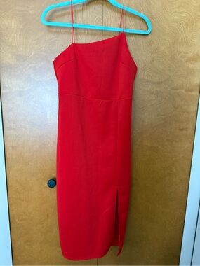Red Asymmetric Spaghetti Strap Midi Dress